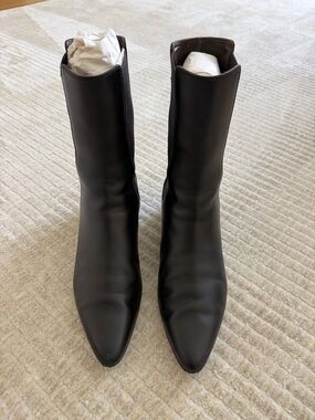 The Row Black Leather Pointed-Toe Women's Mid-Calf Boots